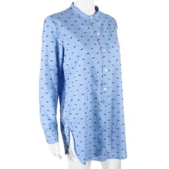 Gap  Womens Tunic Shirt Dress Size Small Oversized Long Sleeve Blue Red Flags - Picture 1 of 10